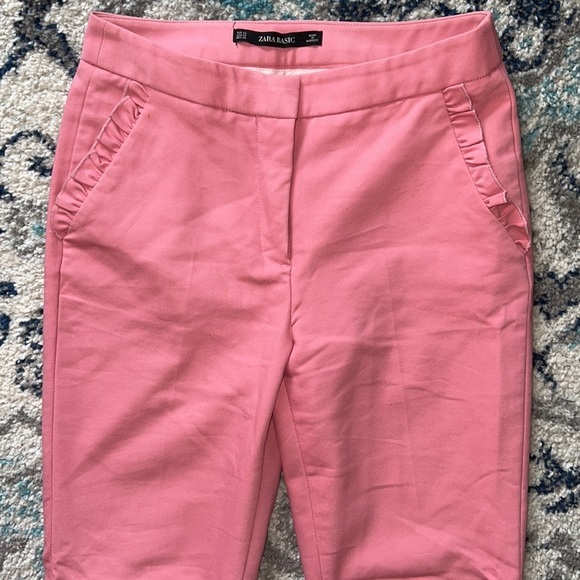 ZARA Pink Trousers with Ruffle detail Great looking Business Casual pant size XS - Picture 5 of 7